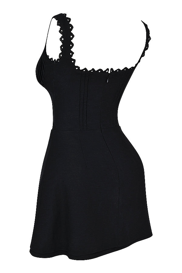 black pin tuck mini dress