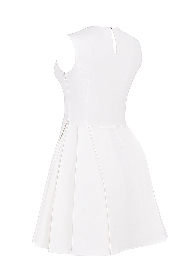 white pleated cotton mini dress