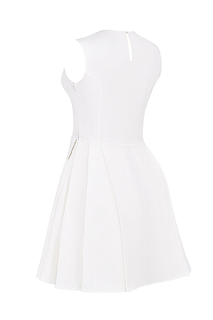 white pleated cotton mini dress