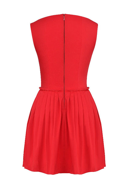 scarlet pleated mini dress