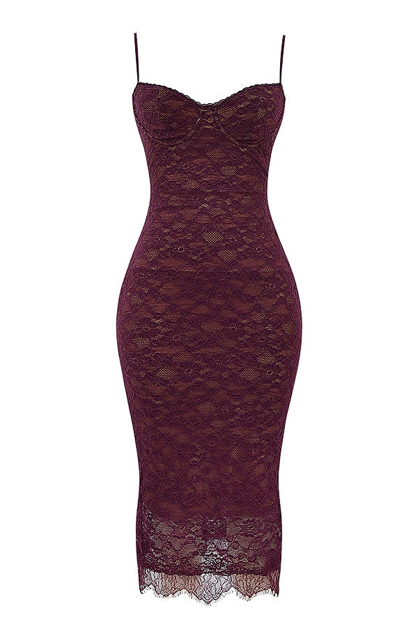 mulberry lace midi dress