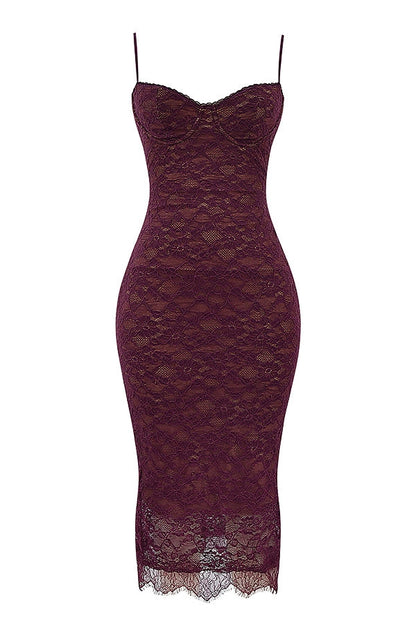 mulberry lace midi dress