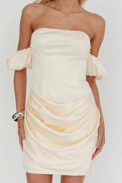Everly Off-Shoulder Drape Mini Dress Cream