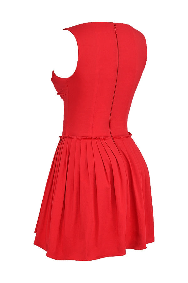 scarlet pleated mini dress
