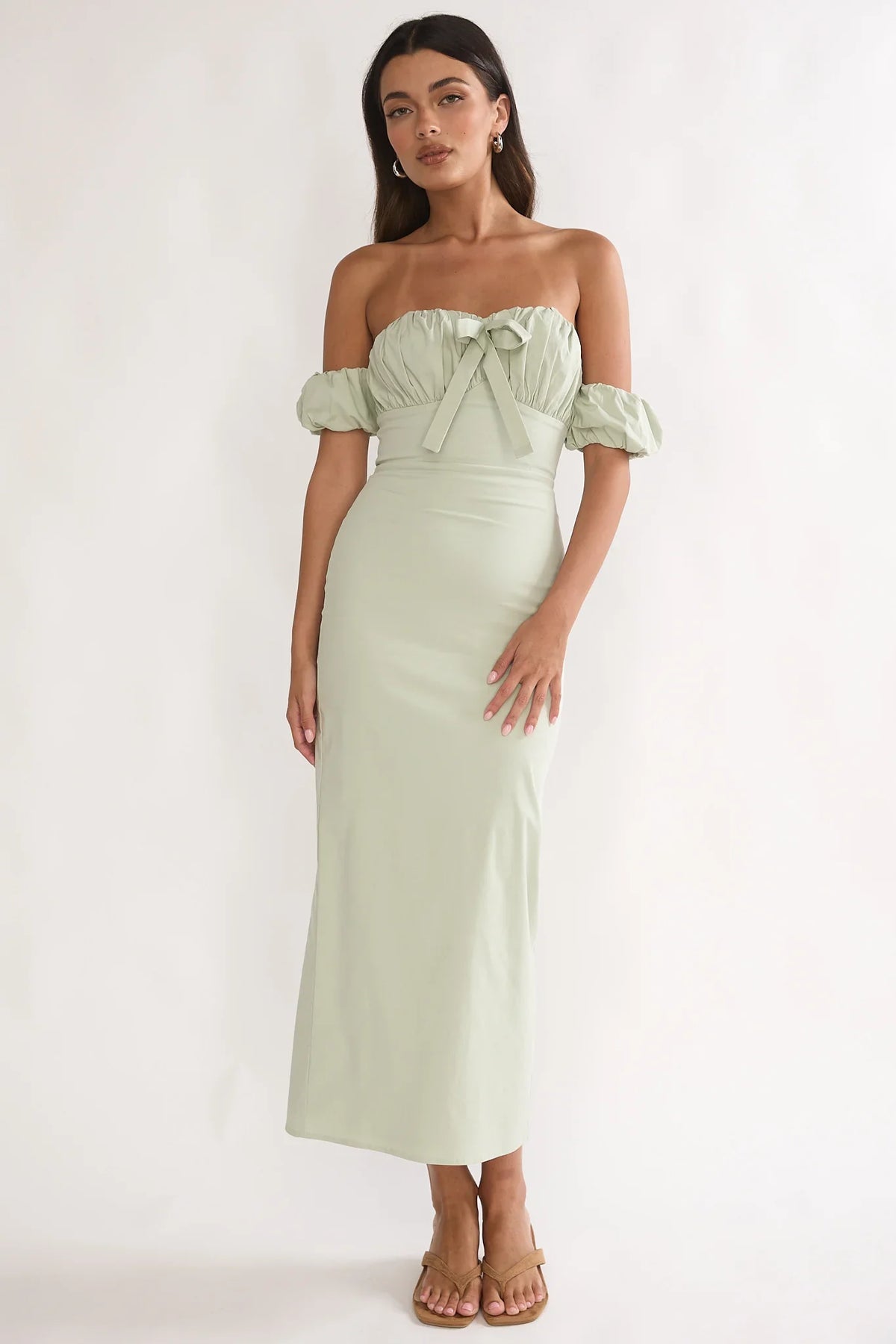 Maelis Off-Shoulder Puff Sleeve Maxi Dress Sage