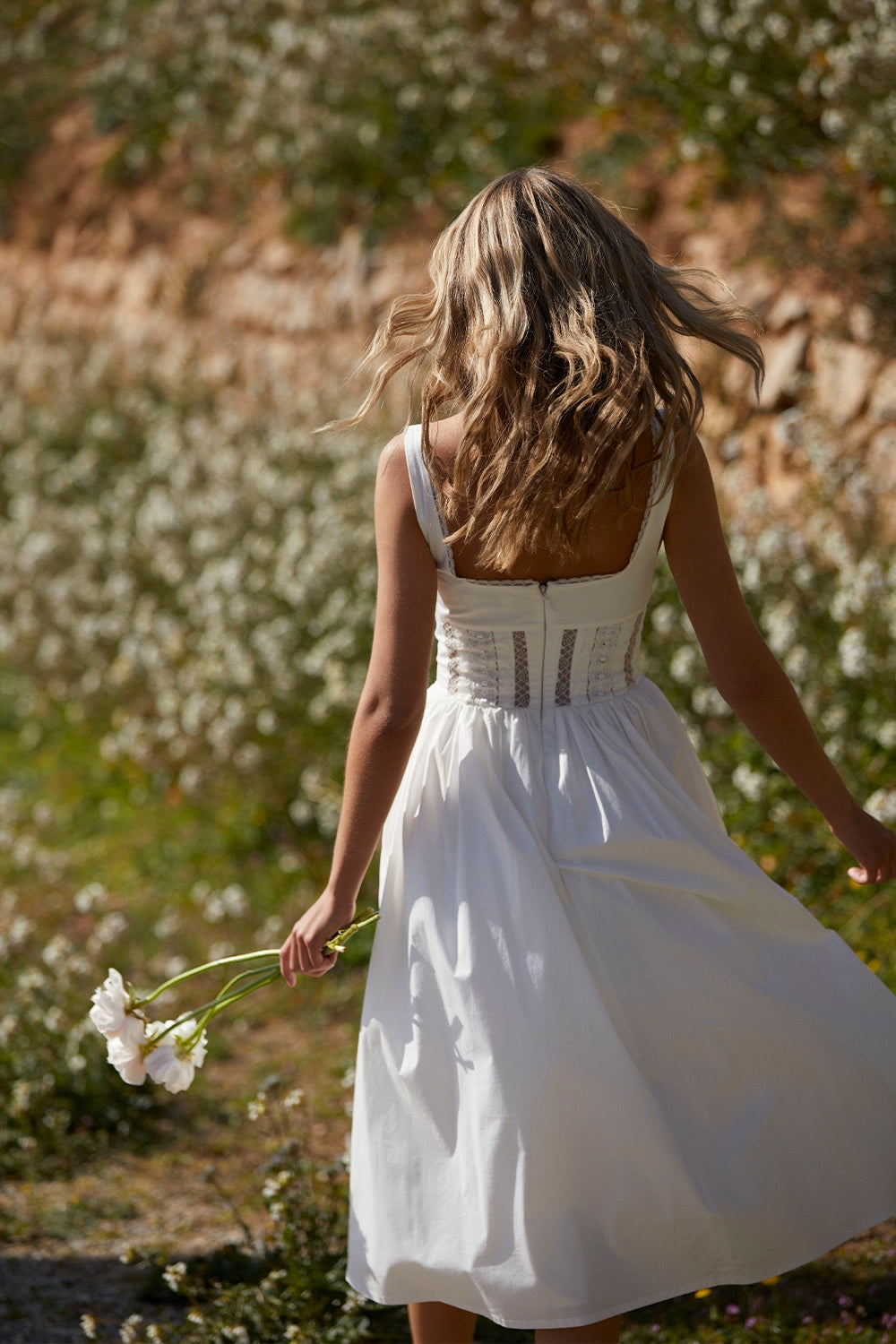 white lace trim midi dress