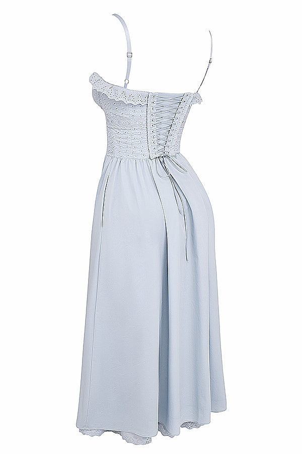 soft blue cotton broderie anglais midi sundress