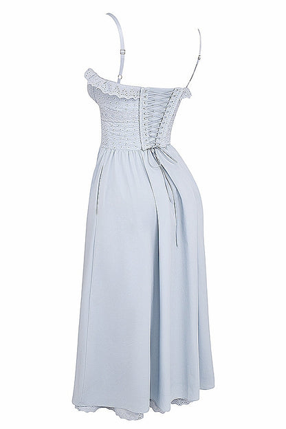 soft blue cotton broderie anglais midi sundress