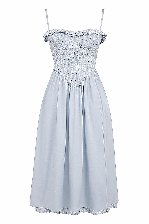 soft blue cotton broderie anglais midi sundress