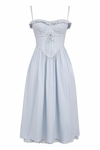 soft blue cotton broderie anglais midi sundress