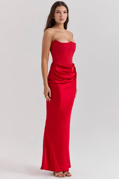 scarlet strapless corset maxi dress
