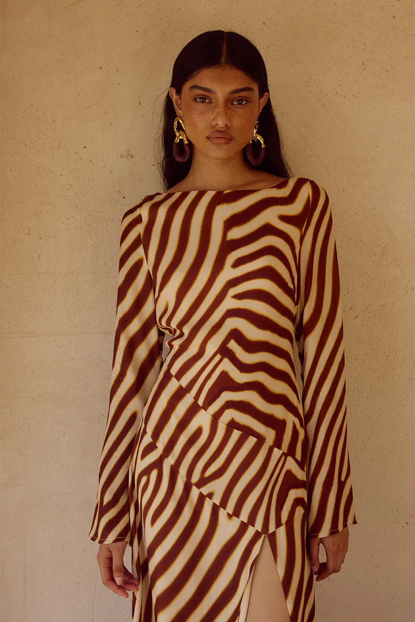 MONTIE SLEEVED MAXI DRESS - MONTIE CHOC