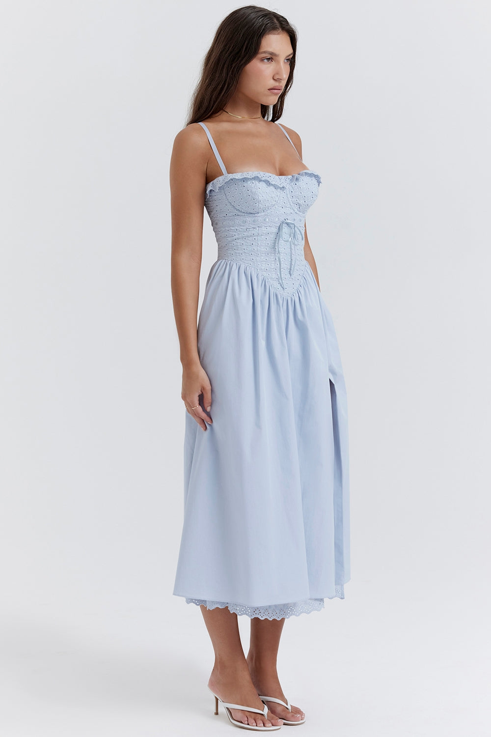 soft blue cotton broderie anglais midi sundress