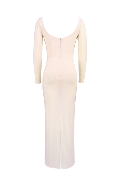 blush mesh maxi dress with bodysuit
