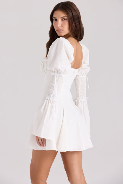 white cotton flute sleeve mini dress