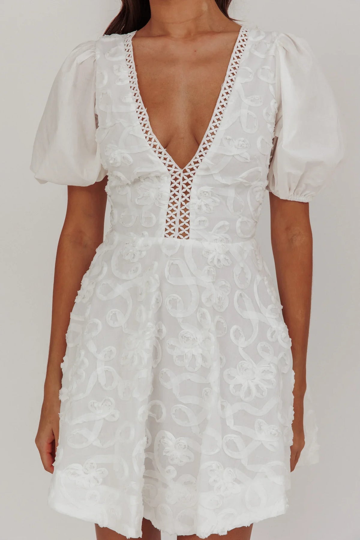 Samsara Puff Sleeve Mini Dress White