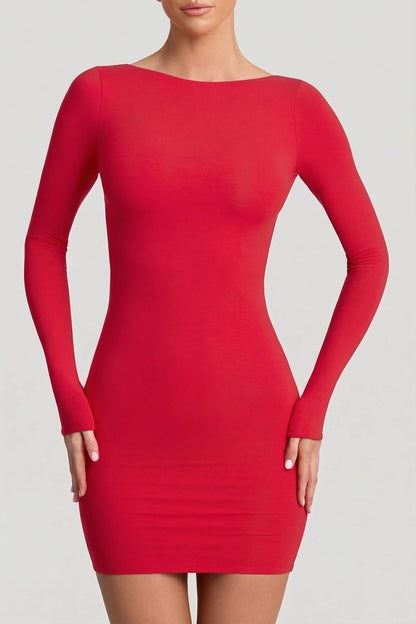 Open-Back Bodycon Mini Dress in Cherry Red