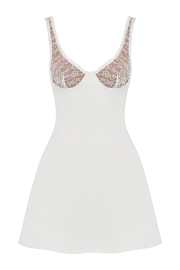 ivory satin and lace mini dress