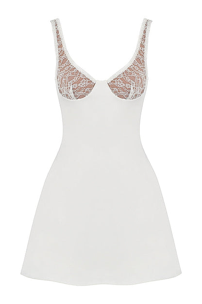 ivory satin and lace mini dress