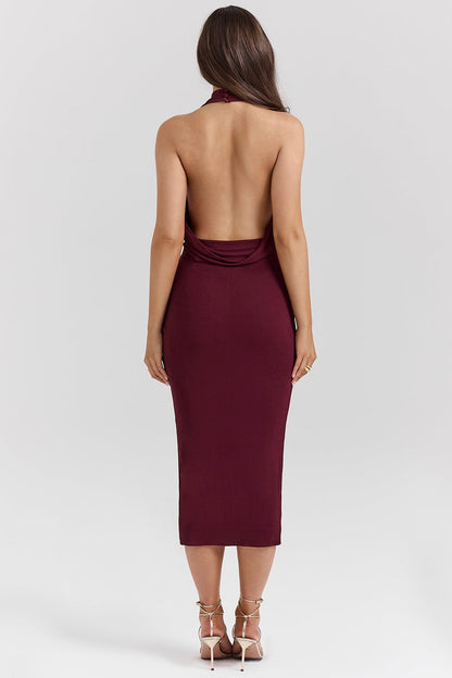 merlot draped midi dress