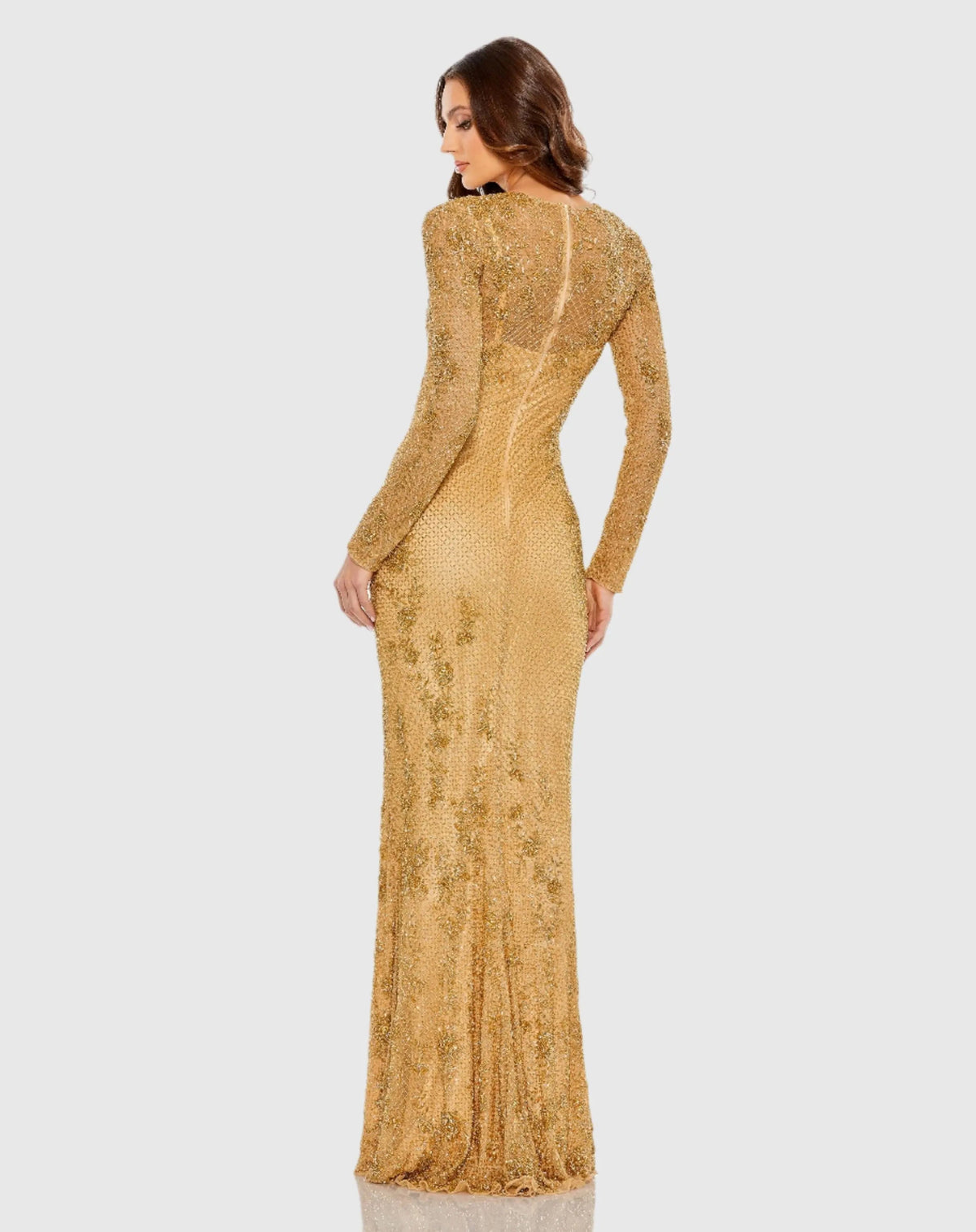 Gold Floral Beaded Evening Gown