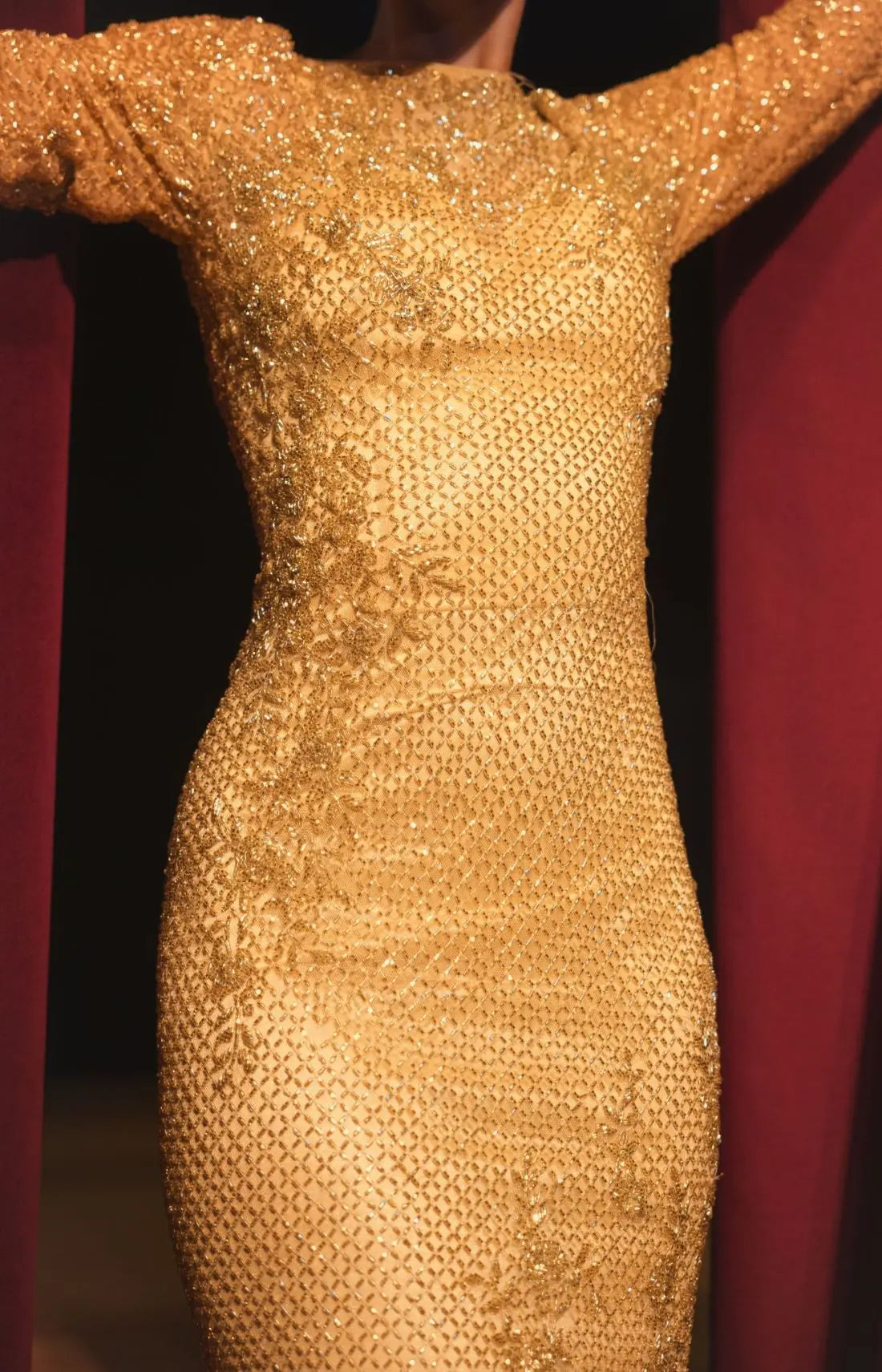 Gold Floral Beaded Evening Gown
