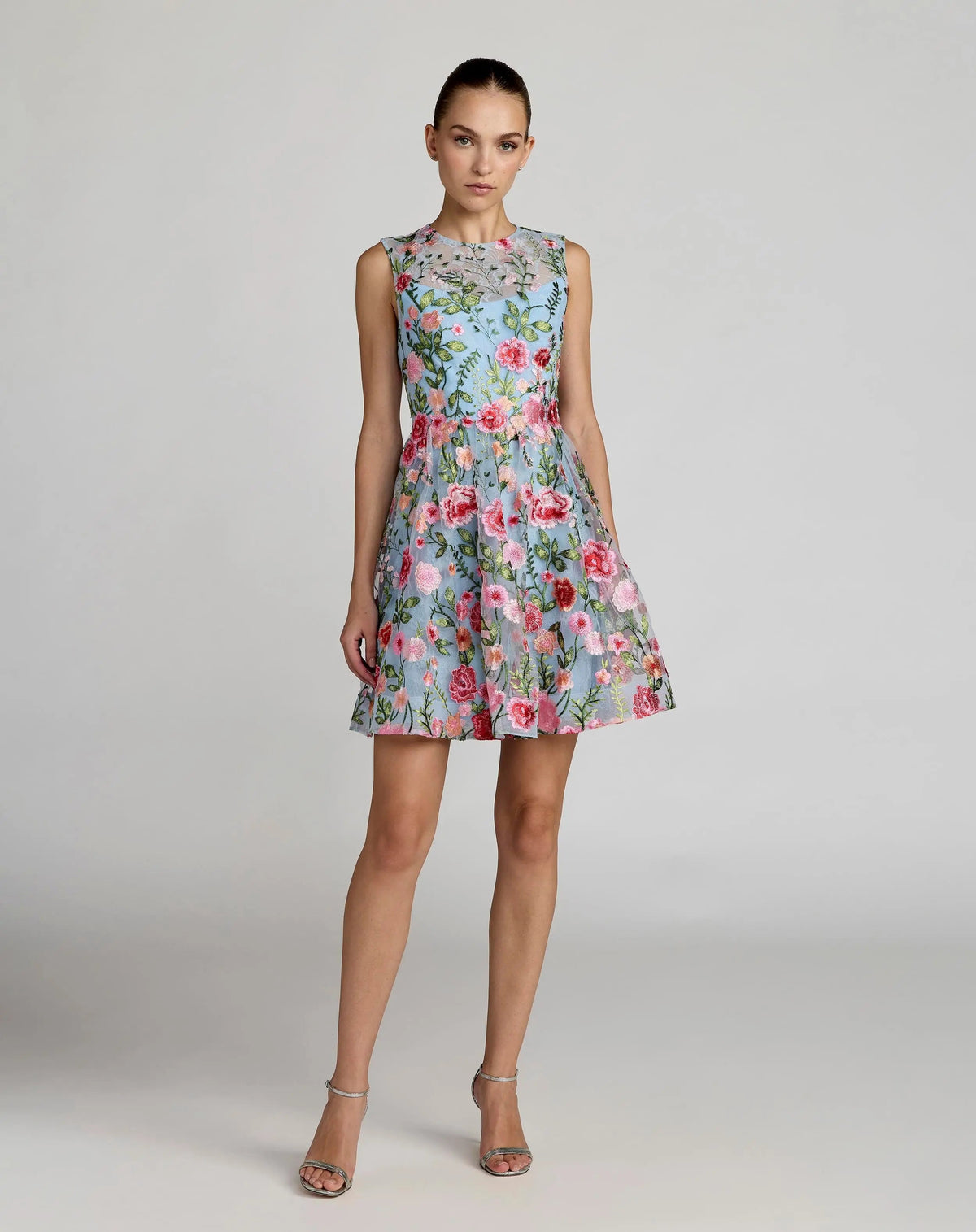 Floral Embroidered Sleeveless A-Line Mini Dress