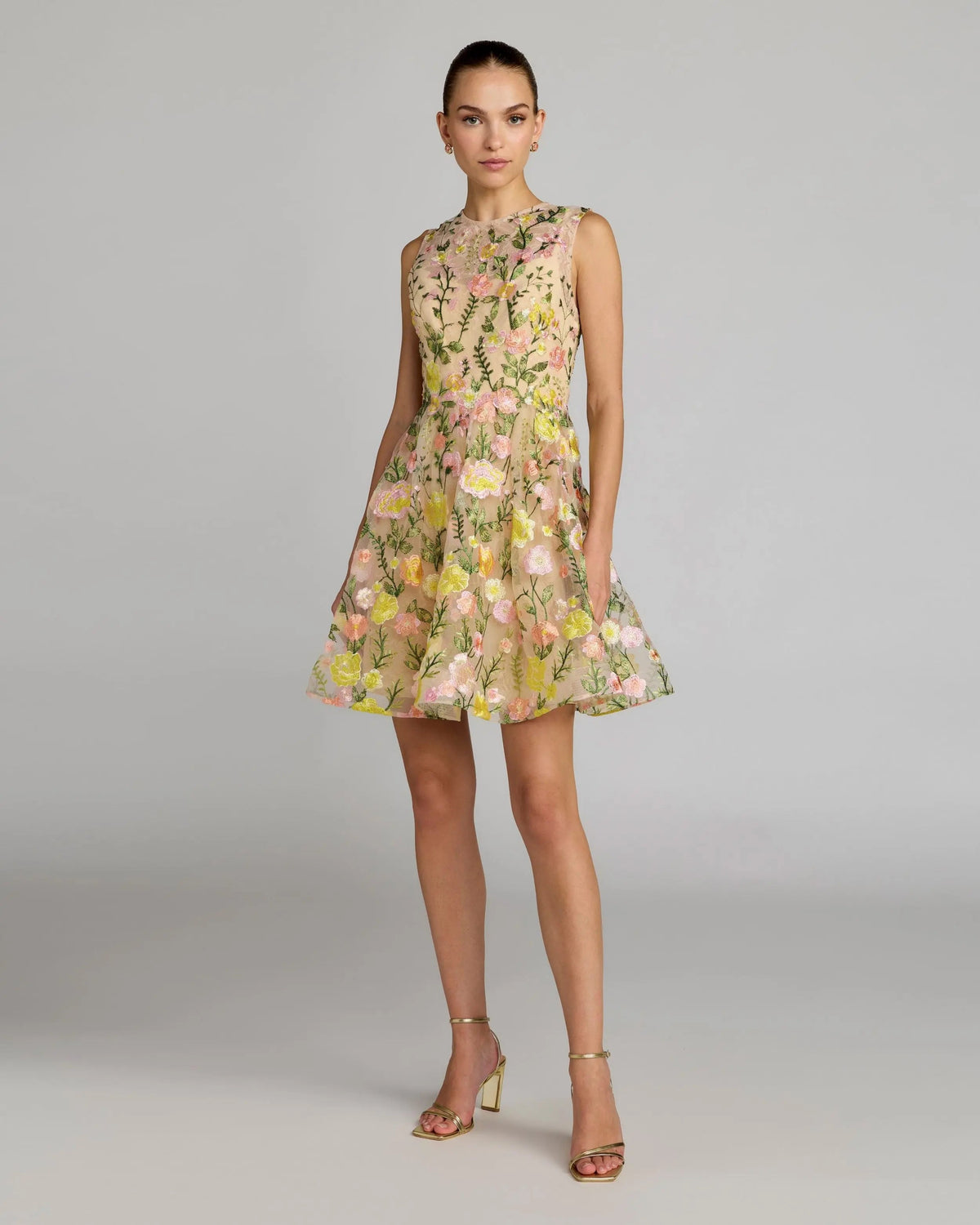 Floral Embroidered Sleeveless A-Line Mini Dress