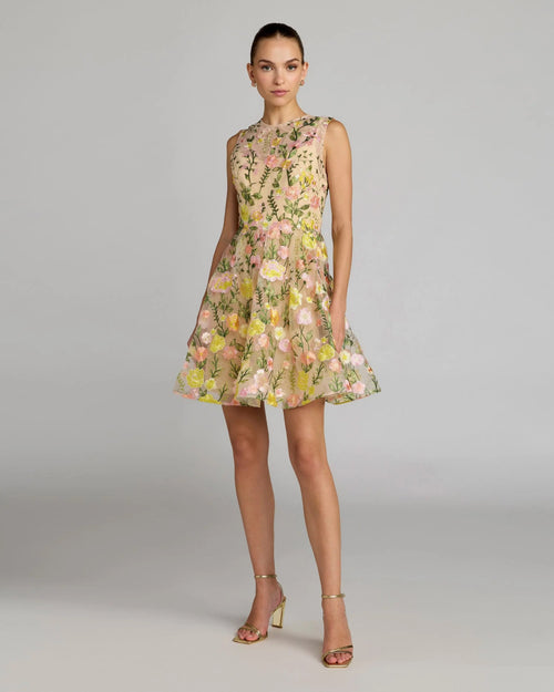 Floral Embroidered Sleeveless A-Line Mini Dress