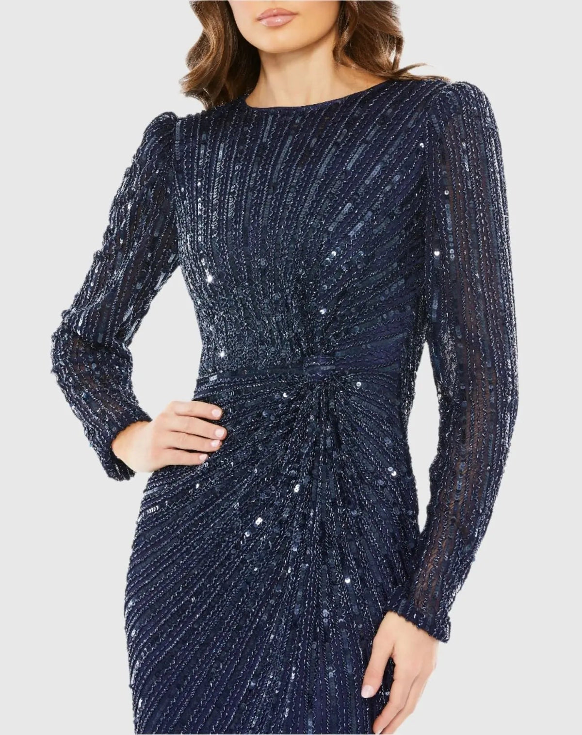 Navy Embellished Puff Sleeve Side Knot Gown - FINAL SALE