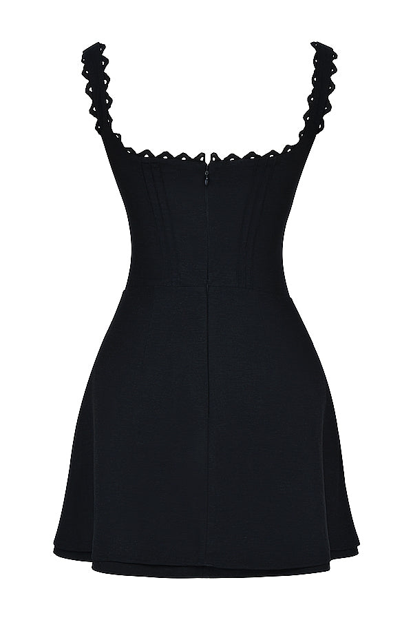 black pin tuck mini dress