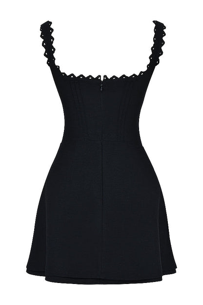 black pin tuck mini dress