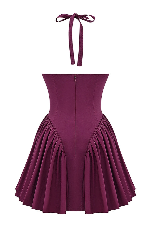 wine halter mini dress