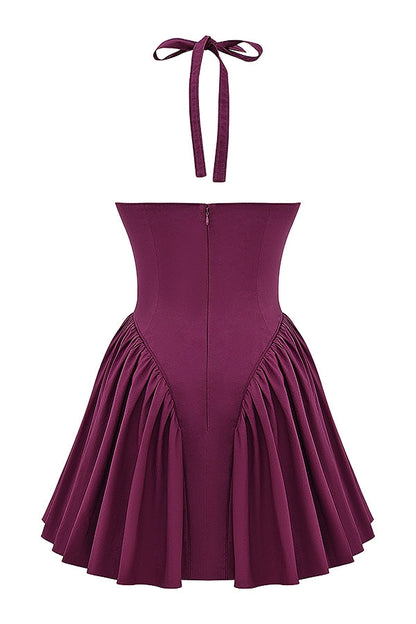 wine halter mini dress