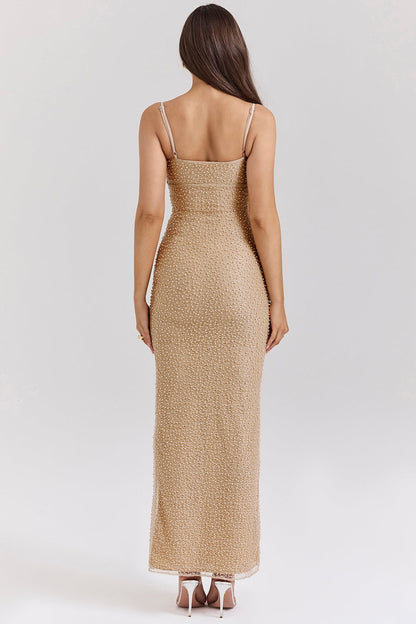 seapearl embellished maxi dress