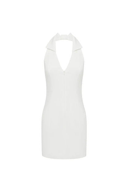 ARCHER COLLAR ZIP FRONT MINI DRESS - WHITE