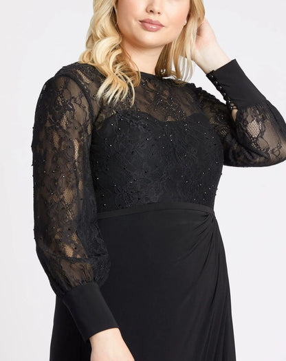 Black Sequin Lace Evening Gown (Plus) - FINAL SALE