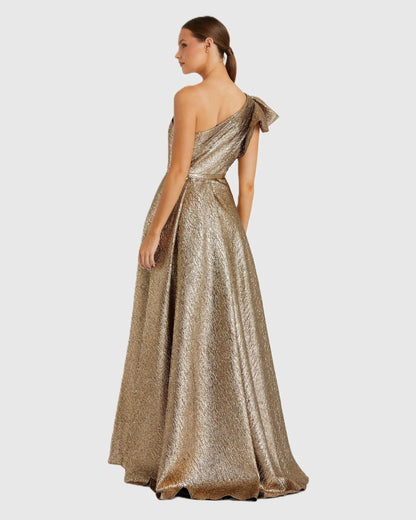 Gold One Shoulder Metallic Ball Gown