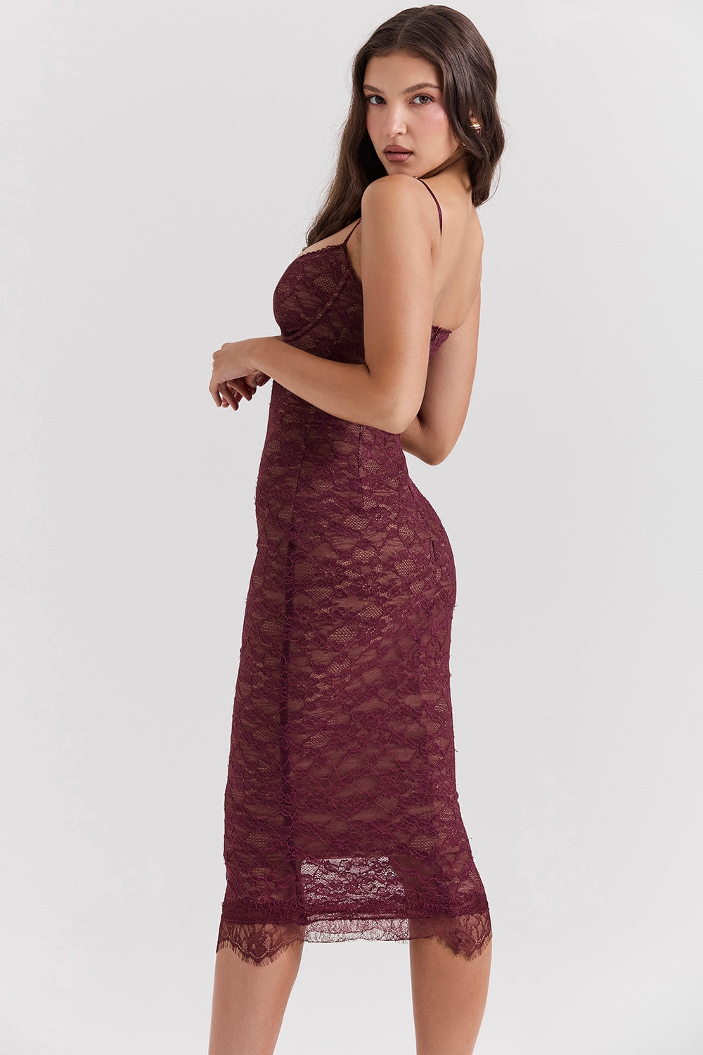 mulberry lace midi dress