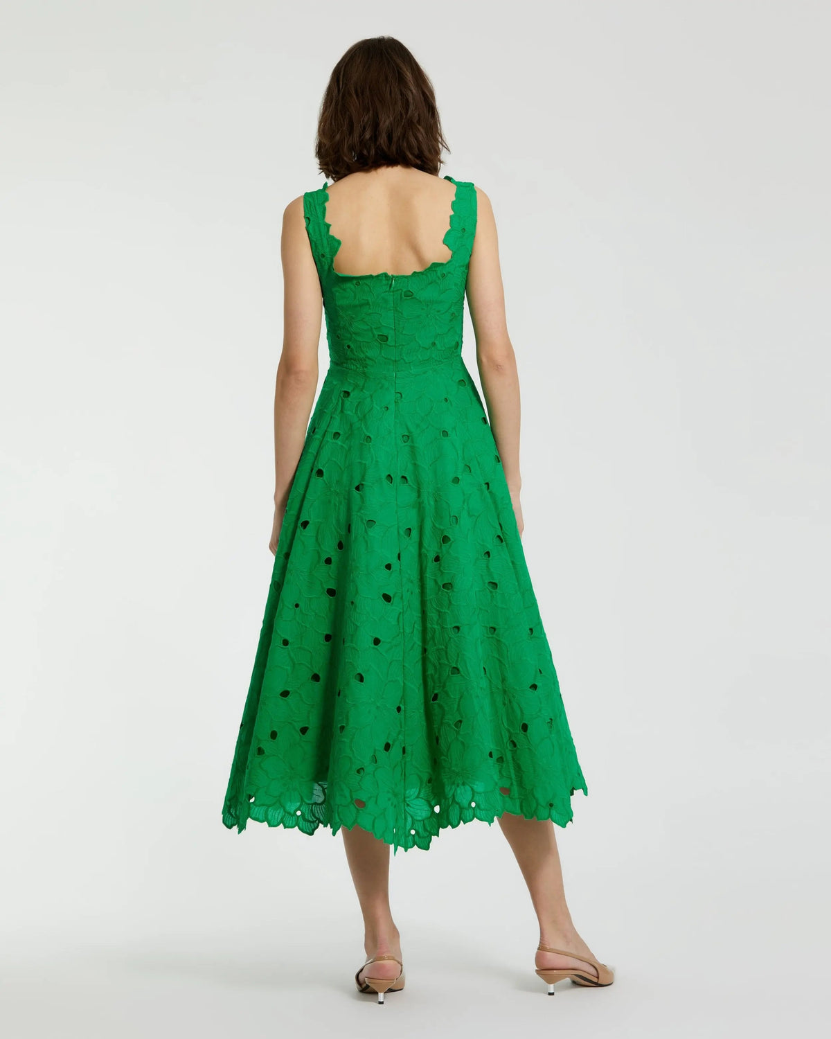 Green Embroidered Cotton A-Line Midi Dress