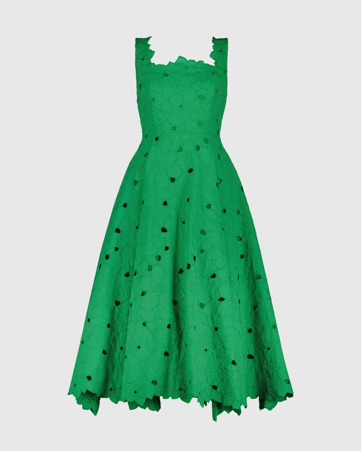 Green Embroidered Cotton A-Line Midi Dress