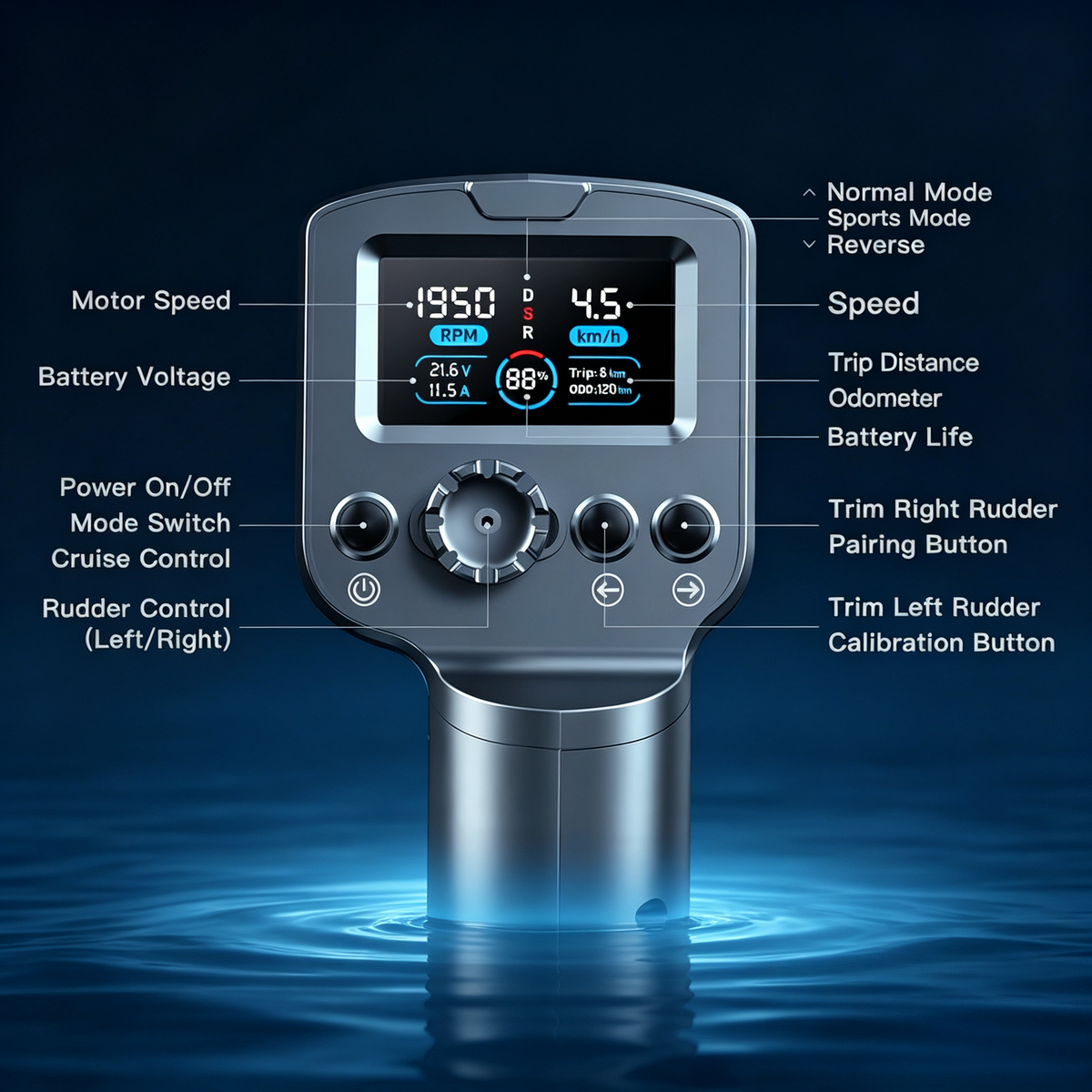400W Brushless Underwater Thruster Kit, 20LBS Thrust Wireless Bluetooth Smart Electric Fin Motor with Cruise Control, IP68 Waterproof Portable Propeller for SUP Paddle Board, Kayak, Canoe & Inflatable Boats