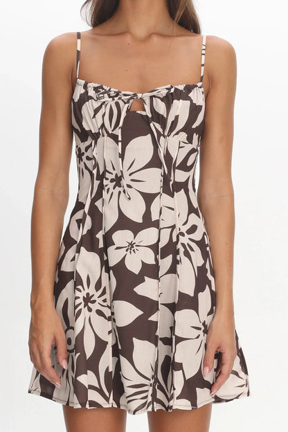 Doe Tied Bust Mini Dress Print Chocolate