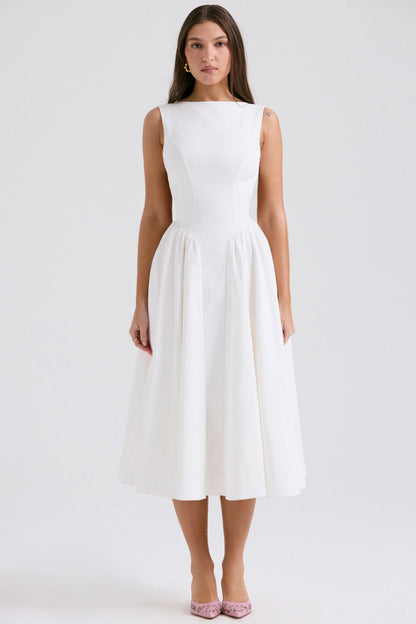 white twill midi sundress