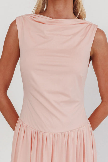 Dorothea High Cowl Open Back Maxi Dress Dusty Pink