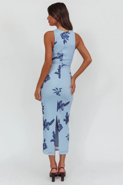 Maretha Gold Link Neckline Maxi Dress Lily Blue