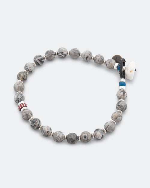 6mm Stone Bracelet - Grey Jasper/925 Silver