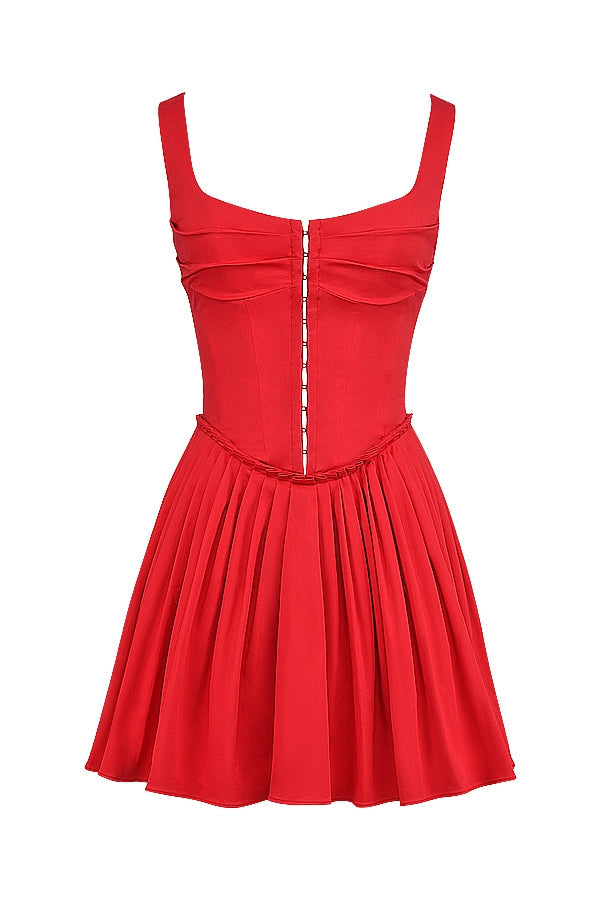 scarlet pleated mini dress