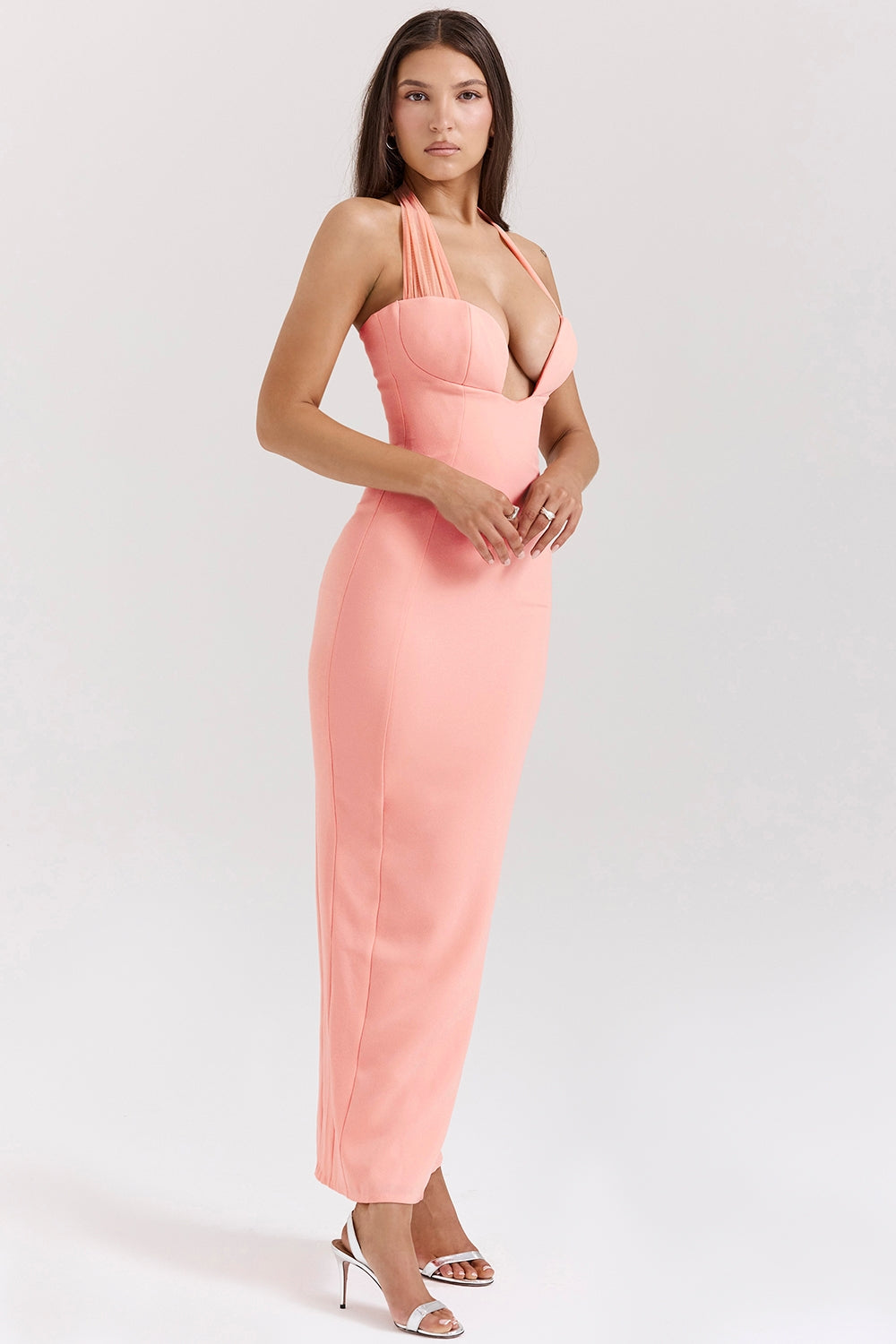sorbet crepe halter maxi dress
