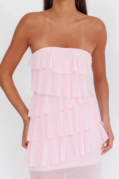 Crewe Strapless Ruffle Maxi Dress Pink